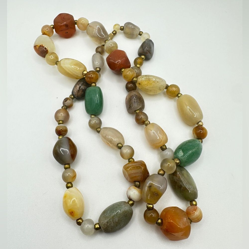 24" vintage,‎ polished, tumbled agate stone necklace!